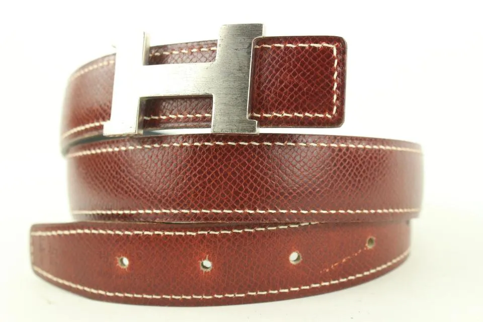 Hermès Burgundy x Black 24mm Reversible H Logo Belt Kit Matte Silver 408h528