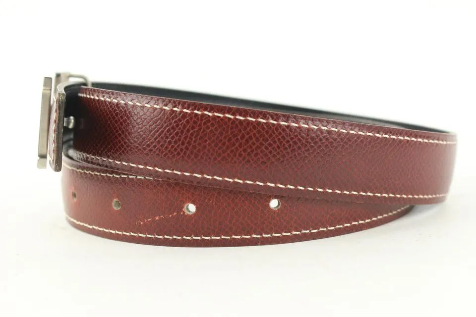 Hermès Burgundy x Black 24mm Reversible H Logo Belt Kit Matte Silver 408h528