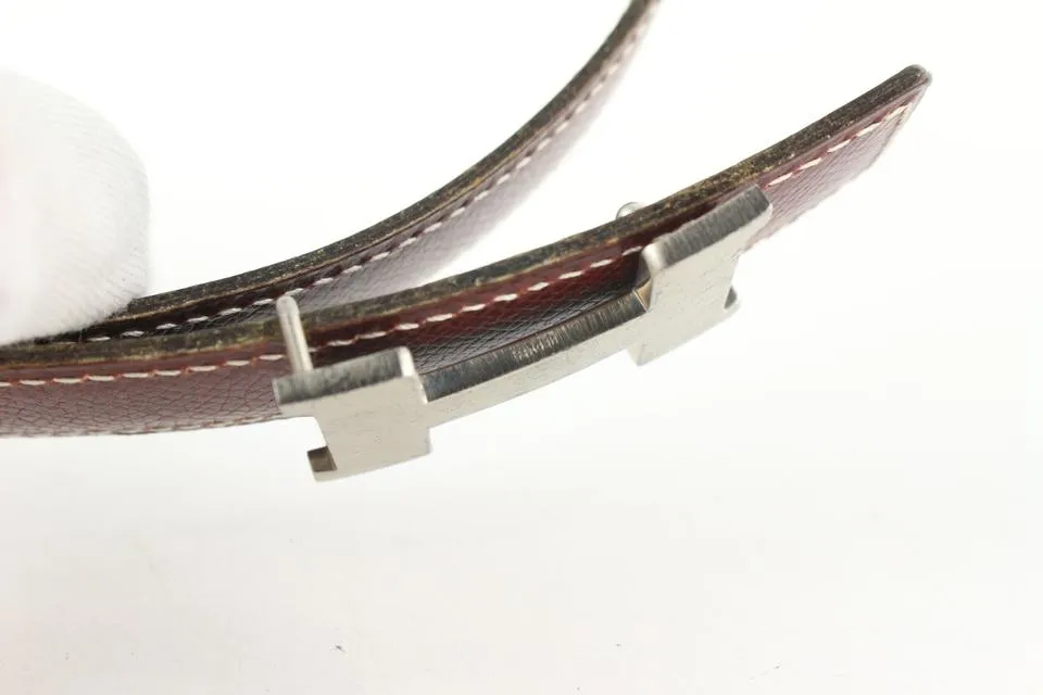 Hermès Burgundy x Black 24mm Reversible H Logo Belt Kit Matte Silver 408h528
