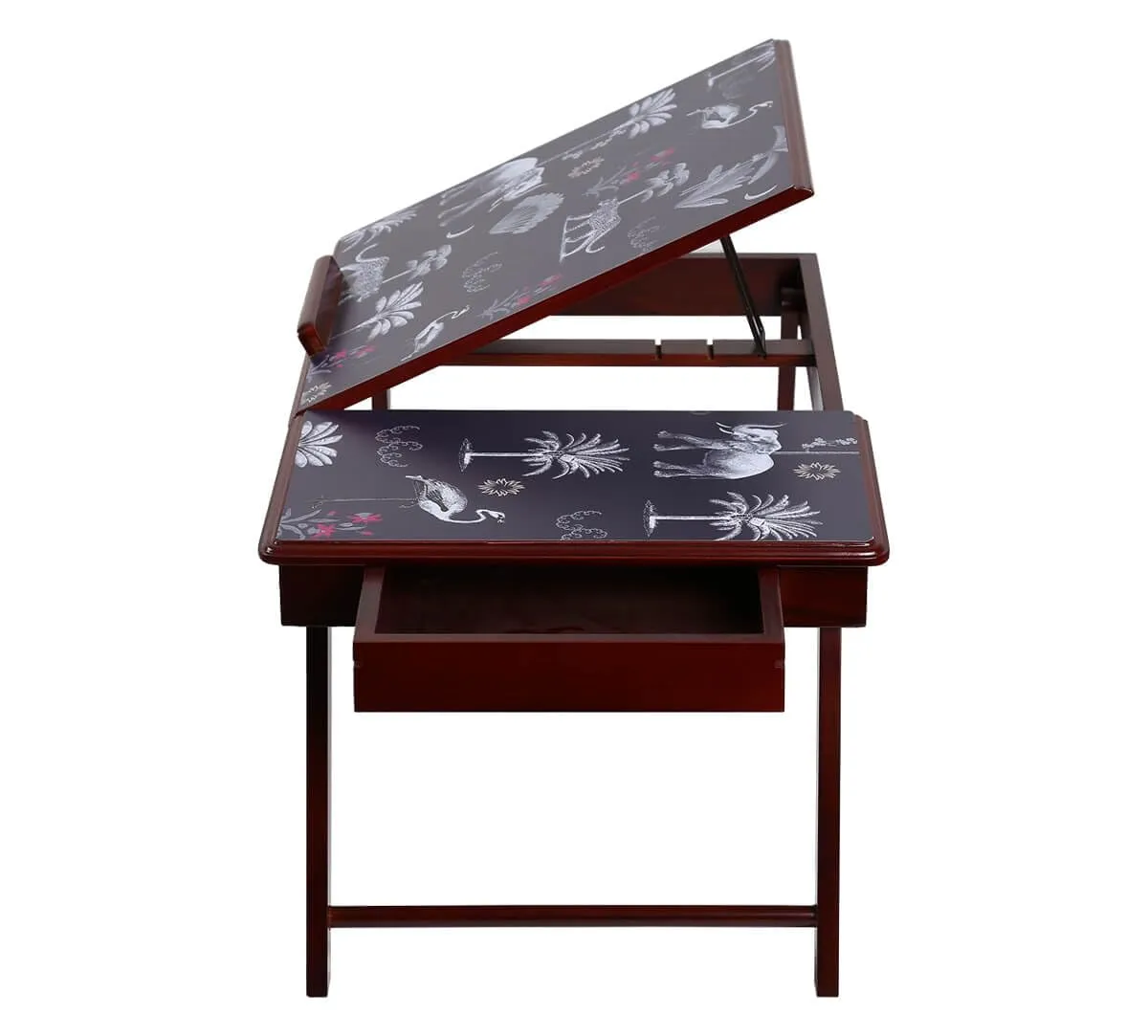 India Circus by Krsnaa Mehta Animalia Creations Laptop Table | Teak Wood Multi Tasking | Height Adjustable | Foldable Portable Activity Table | Study Writing On Bed Table for Kids and Adults