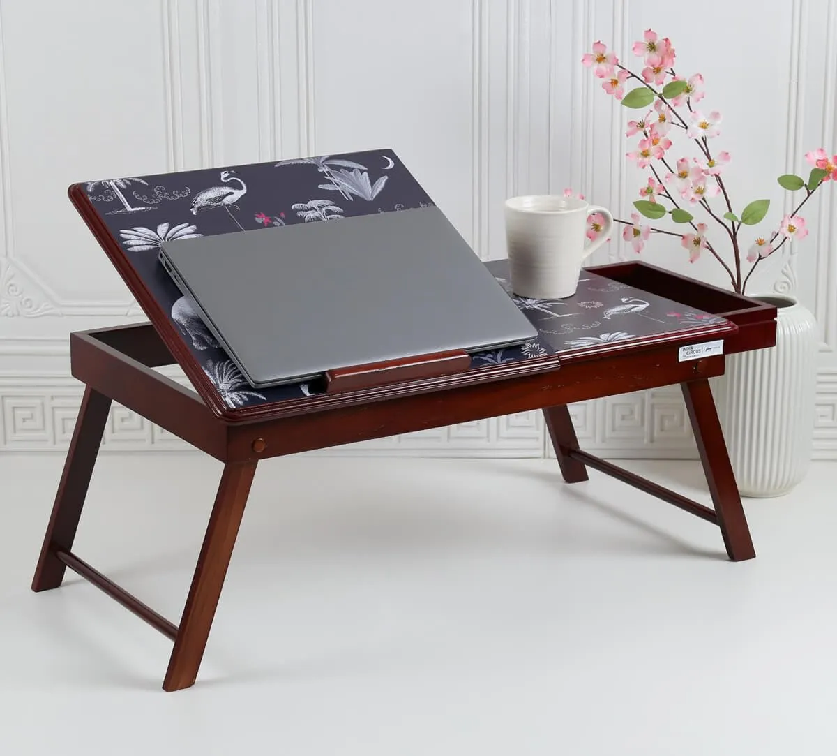 India Circus by Krsnaa Mehta Animalia Creations Laptop Table | Teak Wood Multi Tasking | Height Adjustable | Foldable Portable Activity Table | Study Writing On Bed Table for Kids and Adults