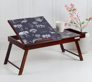 India Circus by Krsnaa Mehta Animalia Creations Laptop Table | Teak Wood Multi Tasking | Height Adjustable | Foldable Portable Activity Table | Study Writing On Bed Table for Kids and Adults