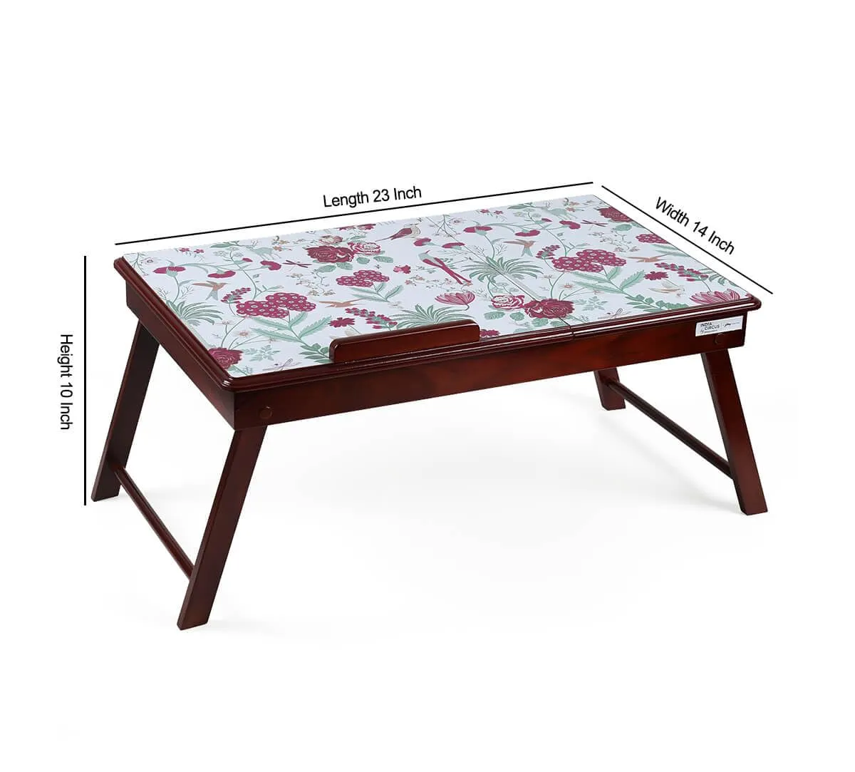 India Circus by Krsnaa Mehta Grey Floral Galore Laptop Table | Teak Wood Multi Tasking | Height Adjustable | Foldable Portable Activity Table | Study Writing On Bed Table for Kids and Adults