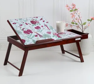India Circus by Krsnaa Mehta Grey Floral Galore Laptop Table | Teak Wood Multi Tasking | Height Adjustable | Foldable Portable Activity Table | Study Writing On Bed Table for Kids and Adults