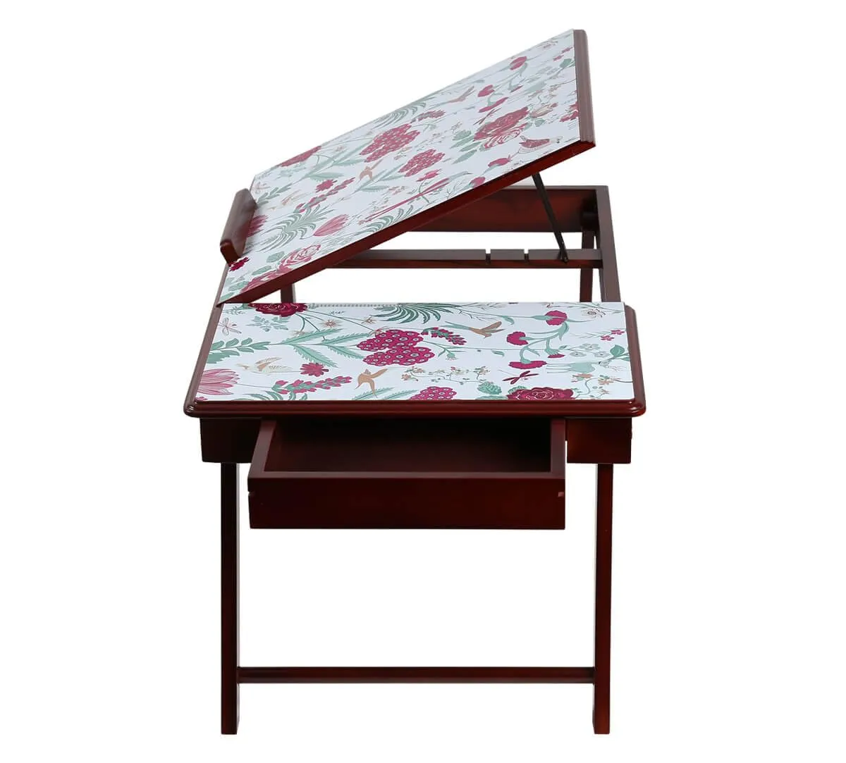 India Circus by Krsnaa Mehta Grey Floral Galore Laptop Table | Teak Wood Multi Tasking | Height Adjustable | Foldable Portable Activity Table | Study Writing On Bed Table for Kids and Adults