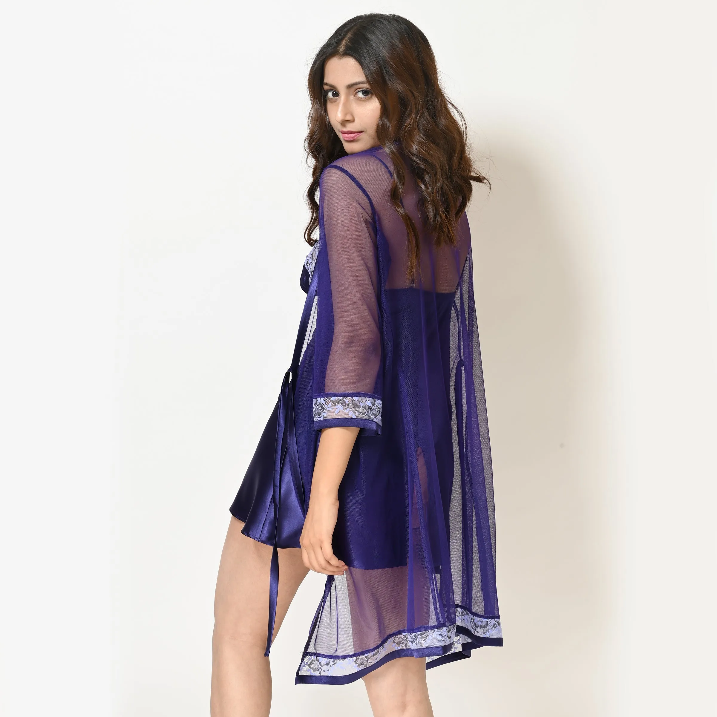 Indigo Satin Short Nighty Set