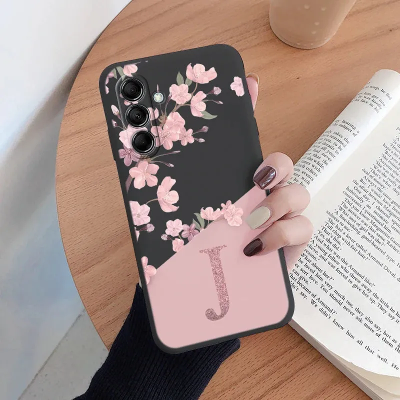 Initial Letter A Z Case For Samsung Galaxy A54 5G Cover Pink Flowers Soft Silicone Back Funda For Samsung A 54 Coque Bumper Bags