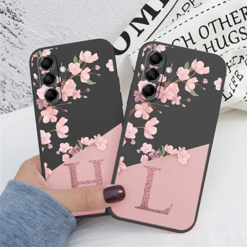 Initial Letter A Z Case For Samsung Galaxy A54 5G Cover Pink Flowers Soft Silicone Back Funda For Samsung A 54 Coque Bumper Bags