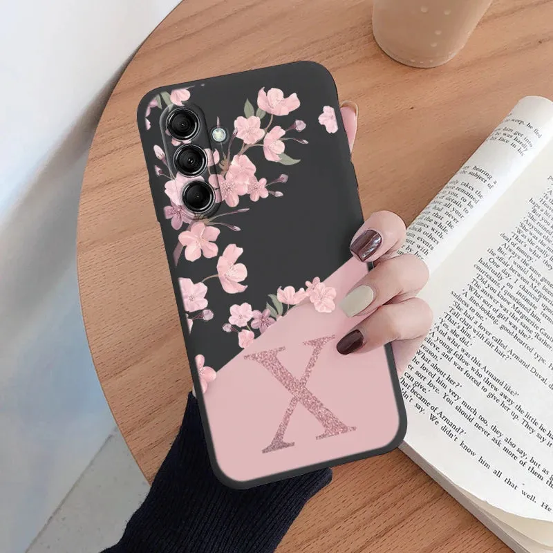 Initial Letter A Z Case For Samsung Galaxy A54 5G Cover Pink Flowers Soft Silicone Back Funda For Samsung A 54 Coque Bumper Bags