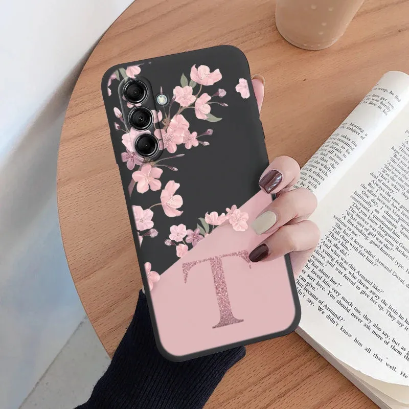 Initial Letter A Z Case For Samsung Galaxy A54 5G Cover Pink Flowers Soft Silicone Back Funda For Samsung A 54 Coque Bumper Bags