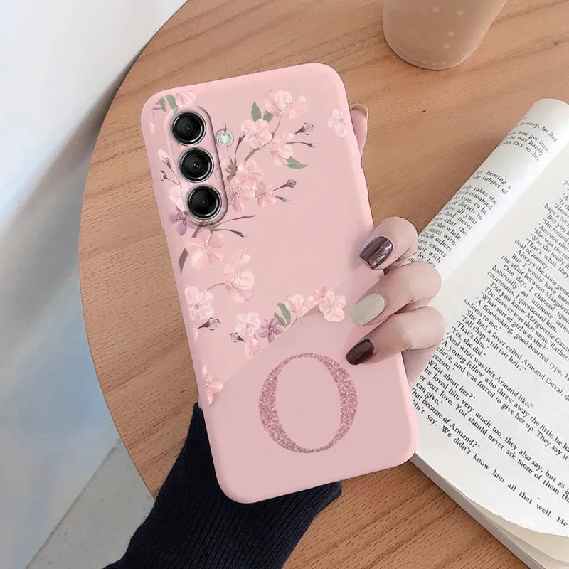 Initial Letter A Z Case For Samsung Galaxy A54 5G Cover Pink Flowers Soft Silicone Back Funda For Samsung A 54 Coque Bumper Bags