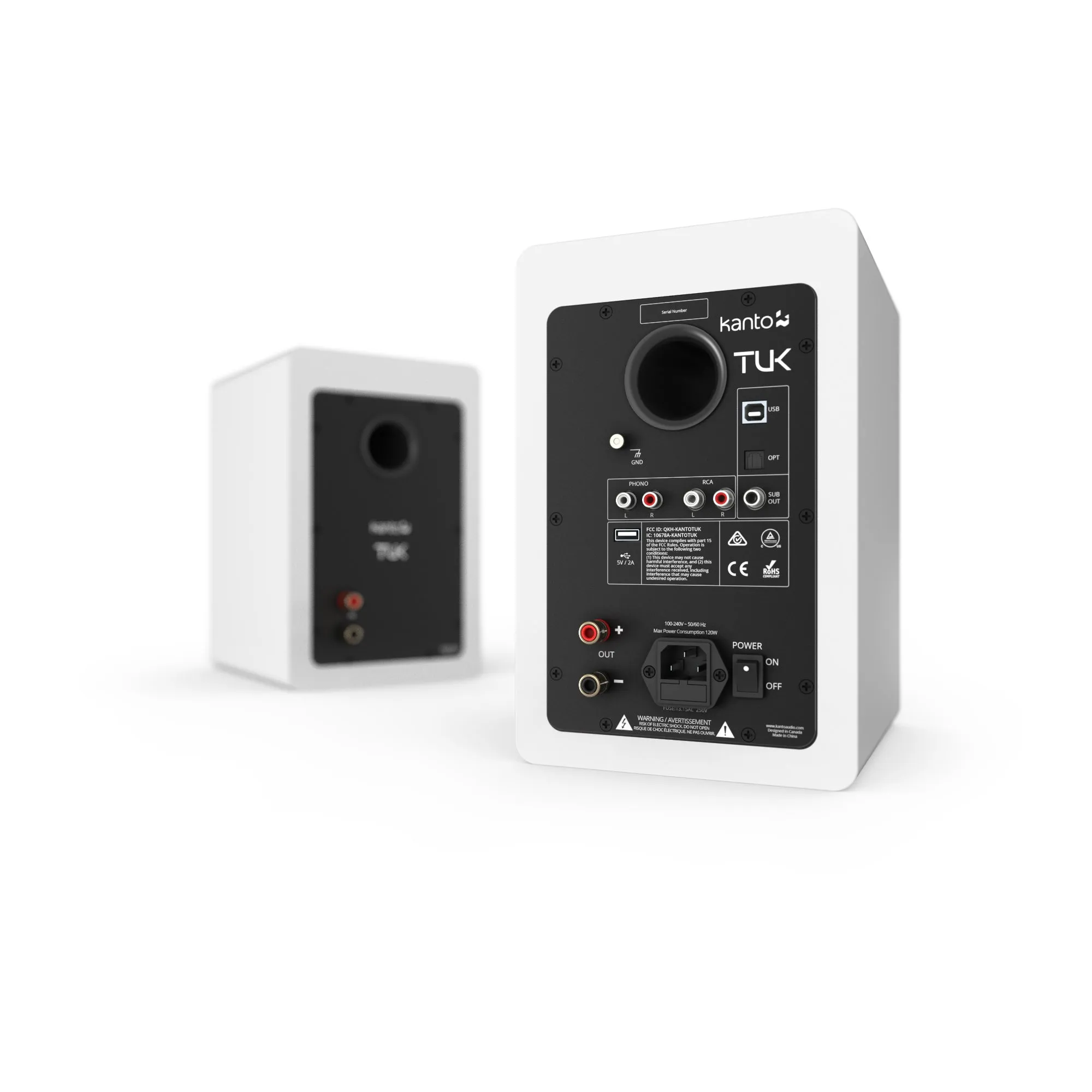 Kanto TUK 260W Powered Bookshelf Speakers with Headphone Out, USB Input, Dedicated Phono Pre-amp, Bluetooth - Pair, Matte White with SX26W White Stand Bundle