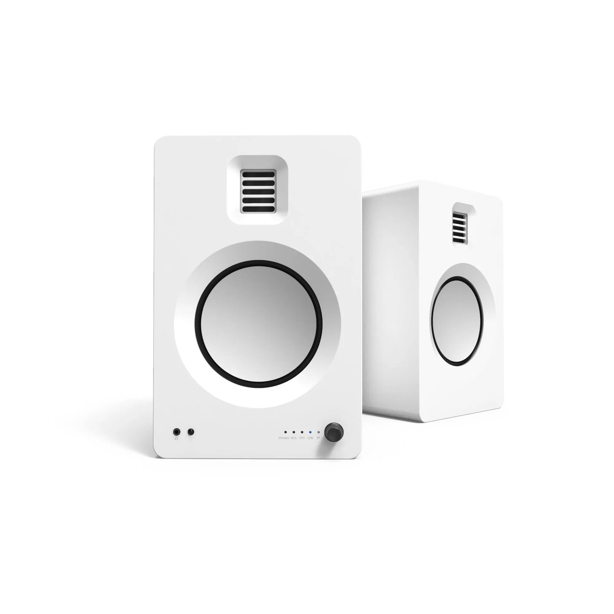 Kanto TUK 260W Powered Bookshelf Speakers with Headphone Out, USB Input, Dedicated Phono Pre-amp, Bluetooth - Pair, Matte White with SX26W White Stand Bundle