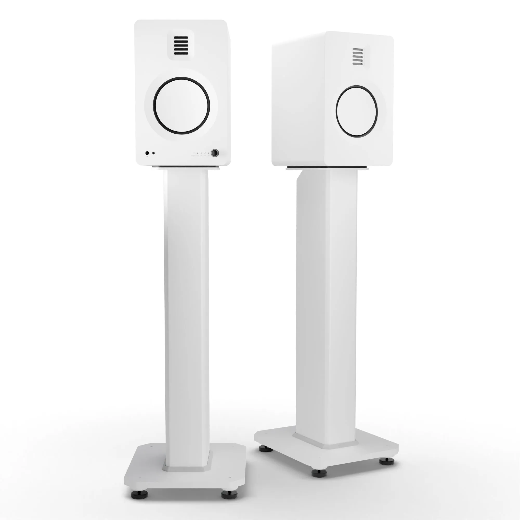 Kanto TUK 260W Powered Bookshelf Speakers with Headphone Out, USB Input, Dedicated Phono Pre-amp, Bluetooth - Pair, Matte White with SX26W White Stand Bundle