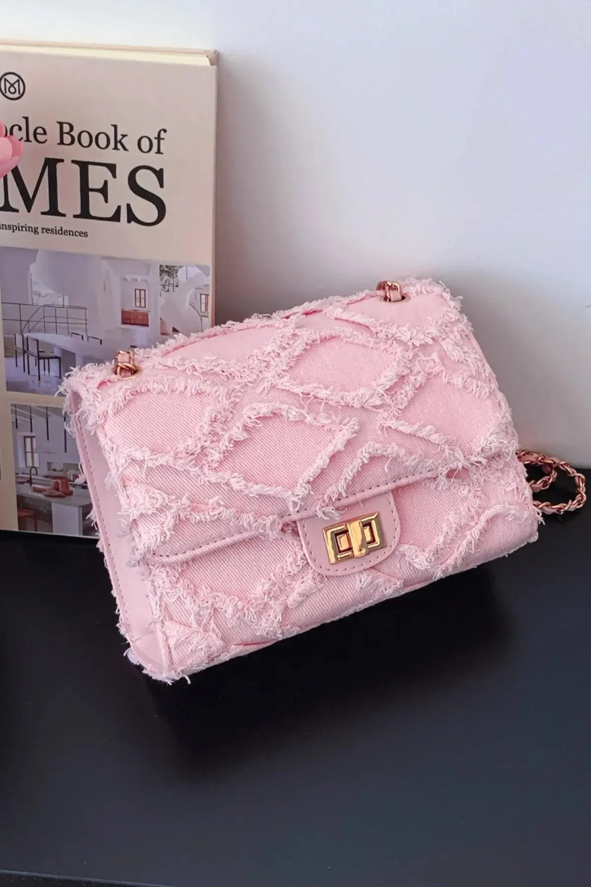'Kehlani' Textured Denim Crossbody Bag