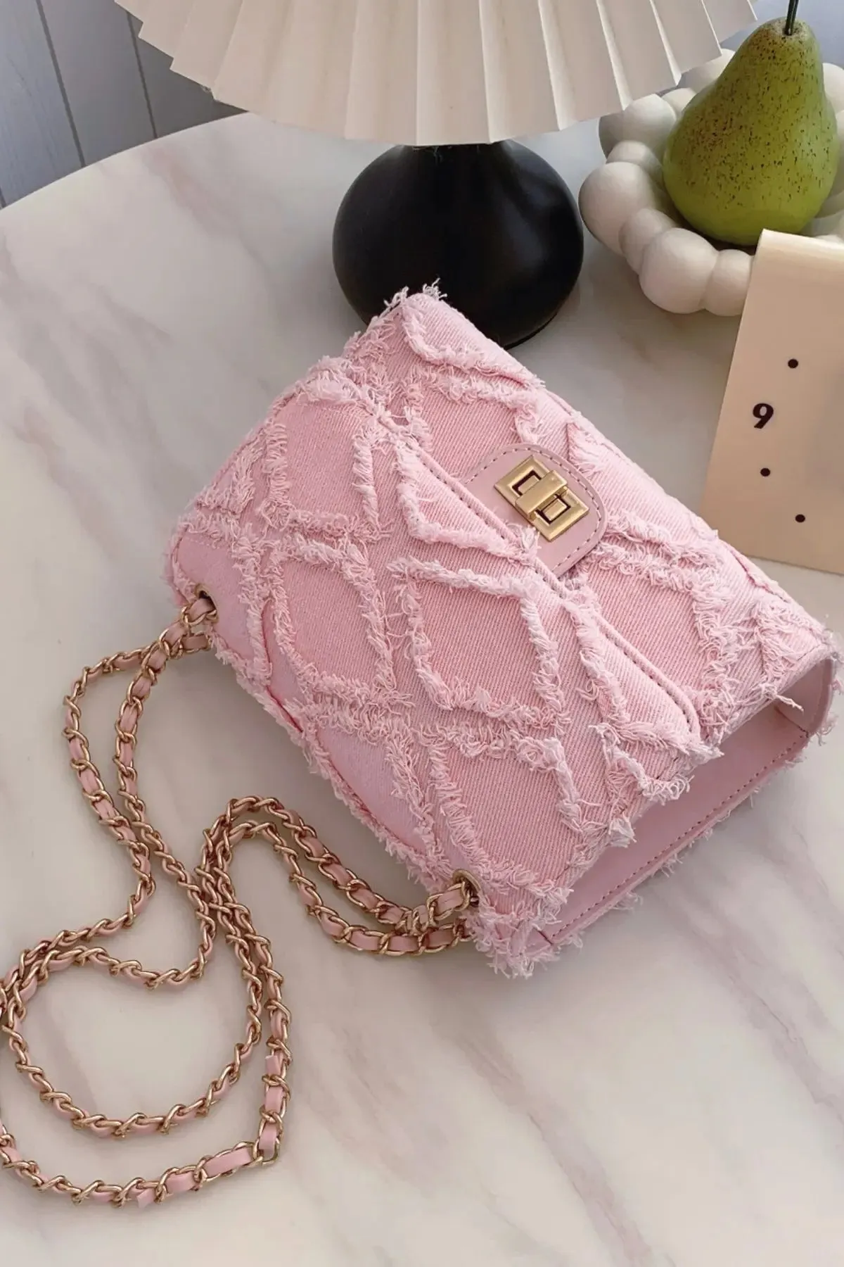 'Kehlani' Textured Denim Crossbody Bag