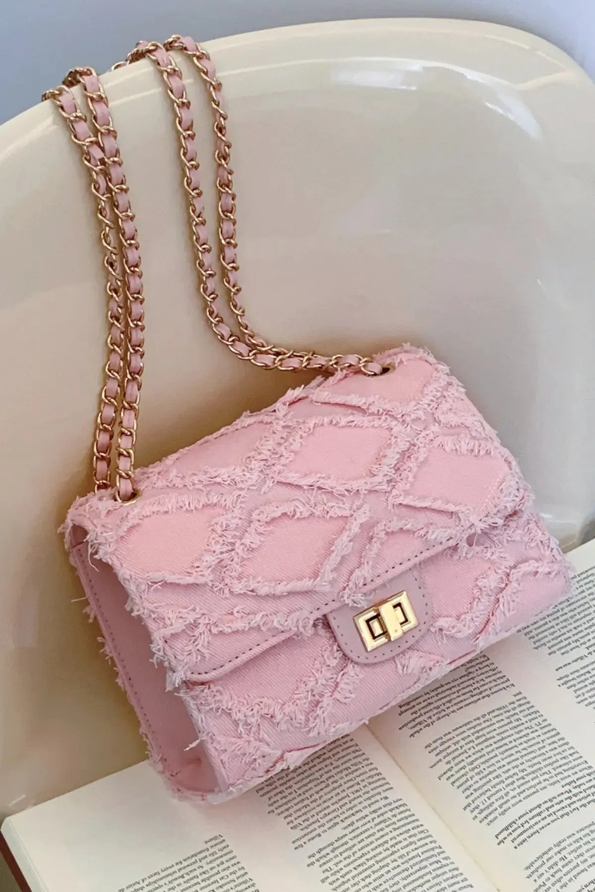 'Kehlani' Textured Denim Crossbody Bag