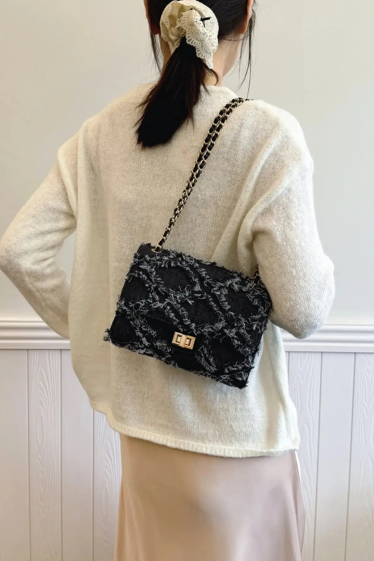 'Kehlani' Textured Denim Crossbody Bag
