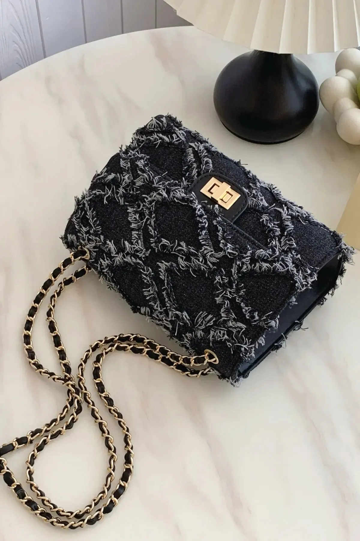 'Kehlani' Textured Denim Crossbody Bag