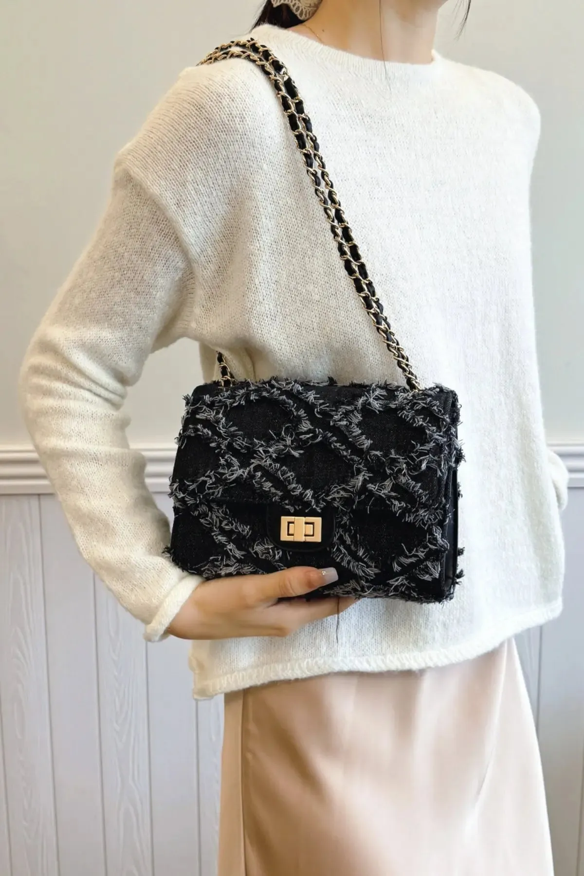 'Kehlani' Textured Denim Crossbody Bag