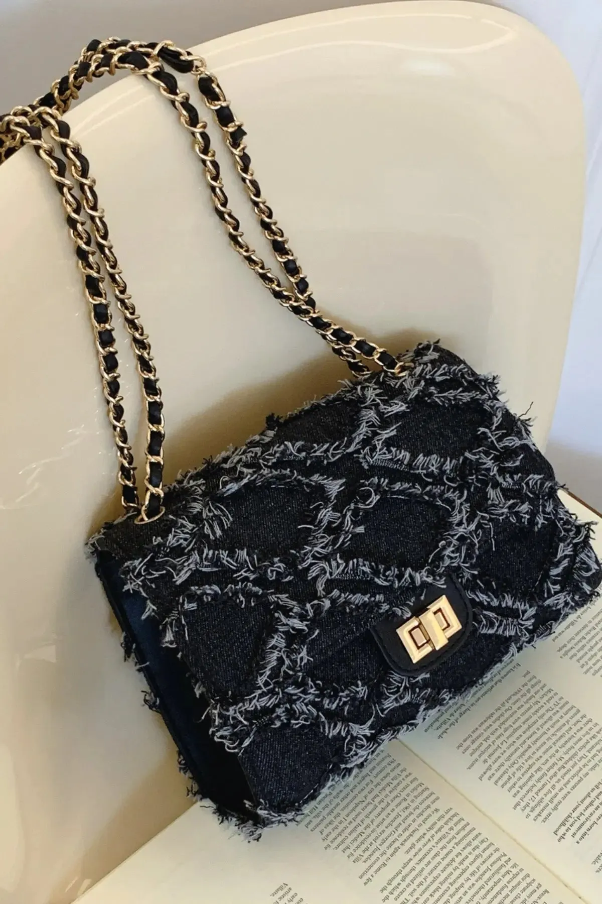 'Kehlani' Textured Denim Crossbody Bag