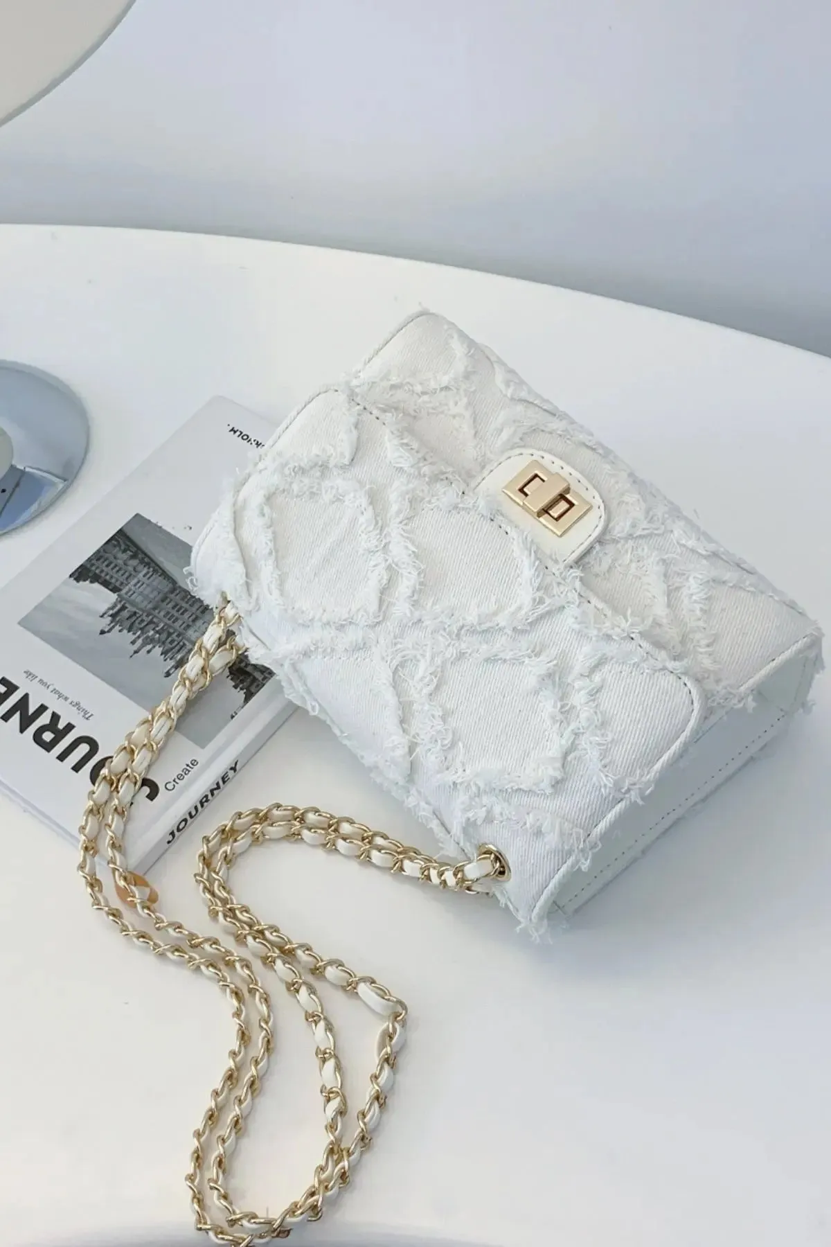 'Kehlani' Textured Denim Crossbody Bag