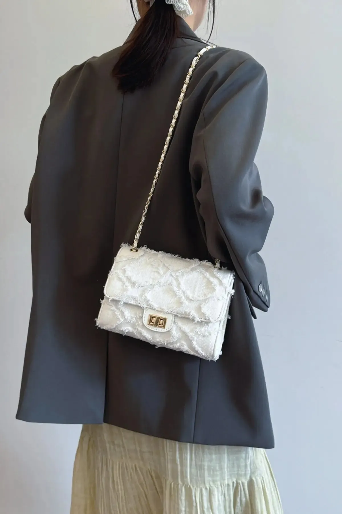 'Kehlani' Textured Denim Crossbody Bag