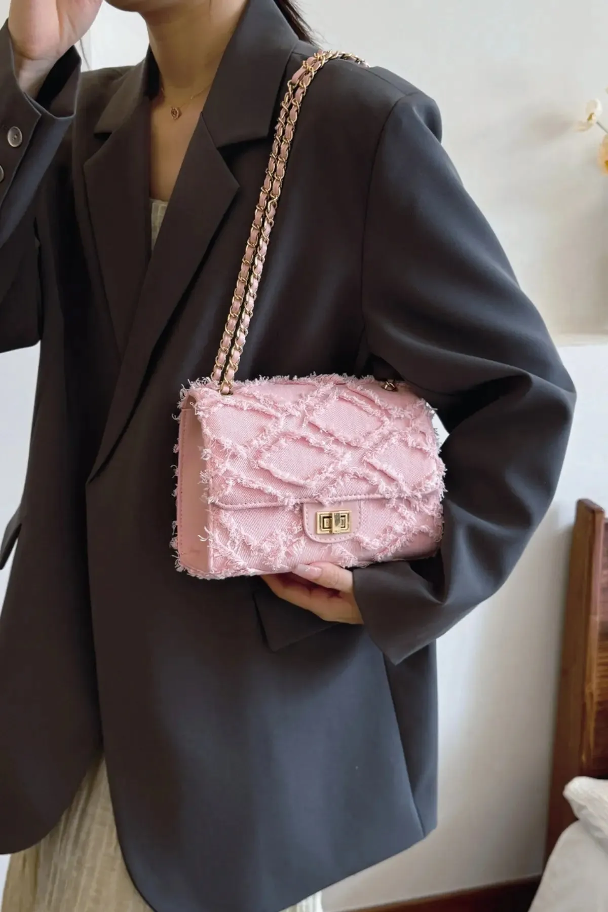 'Kehlani' Textured Denim Crossbody Bag