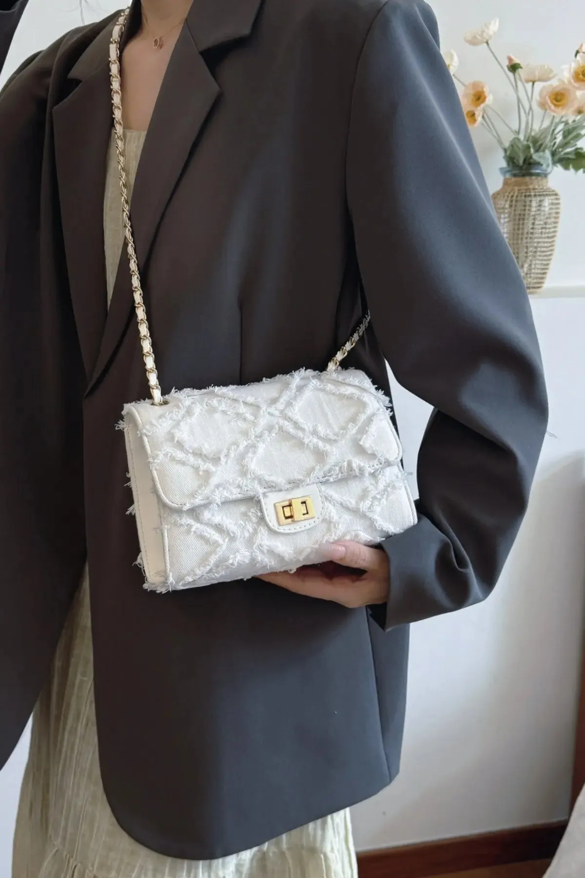 'Kehlani' Textured Denim Crossbody Bag