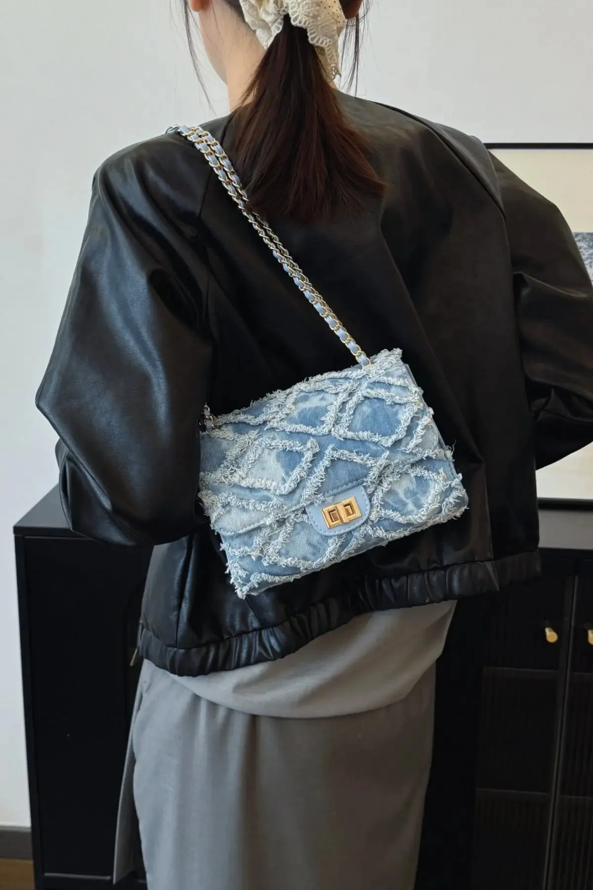 'Kehlani' Textured Denim Crossbody Bag