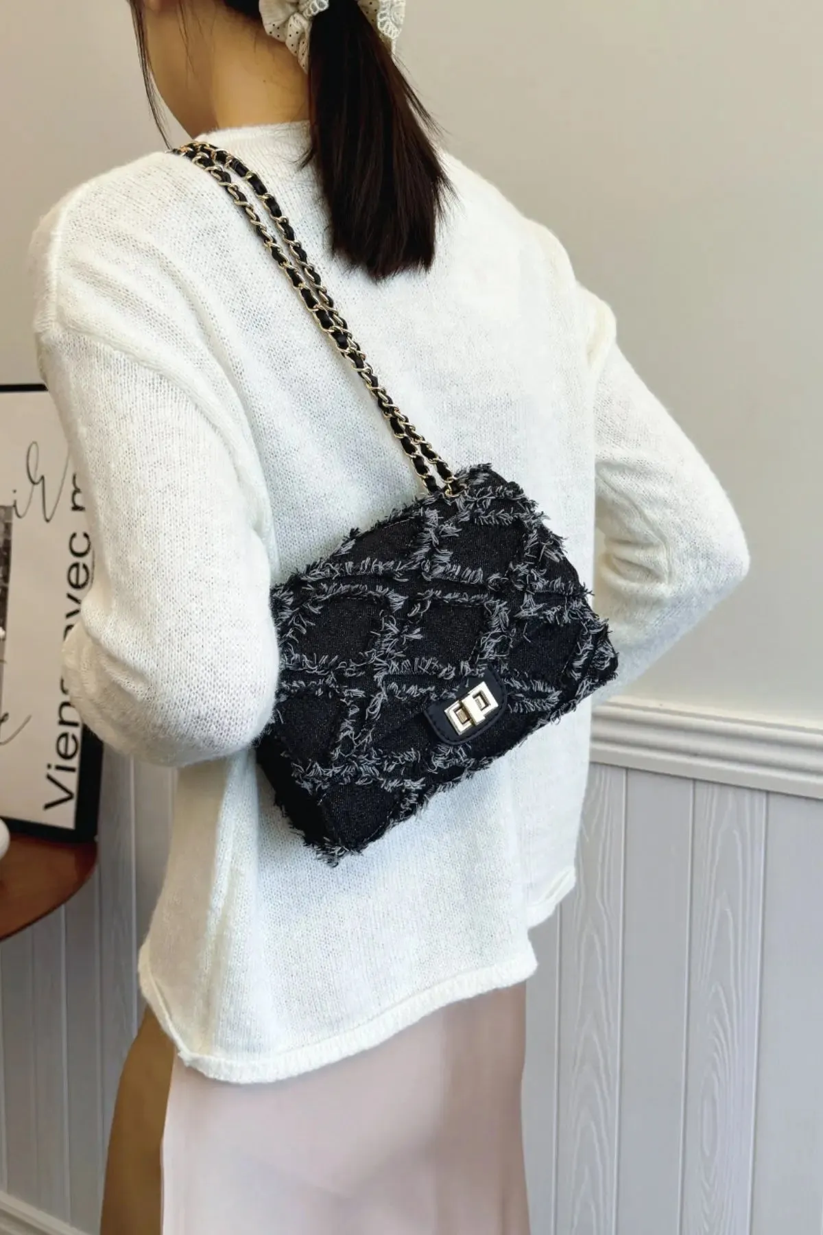 'Kehlani' Textured Denim Crossbody Bag