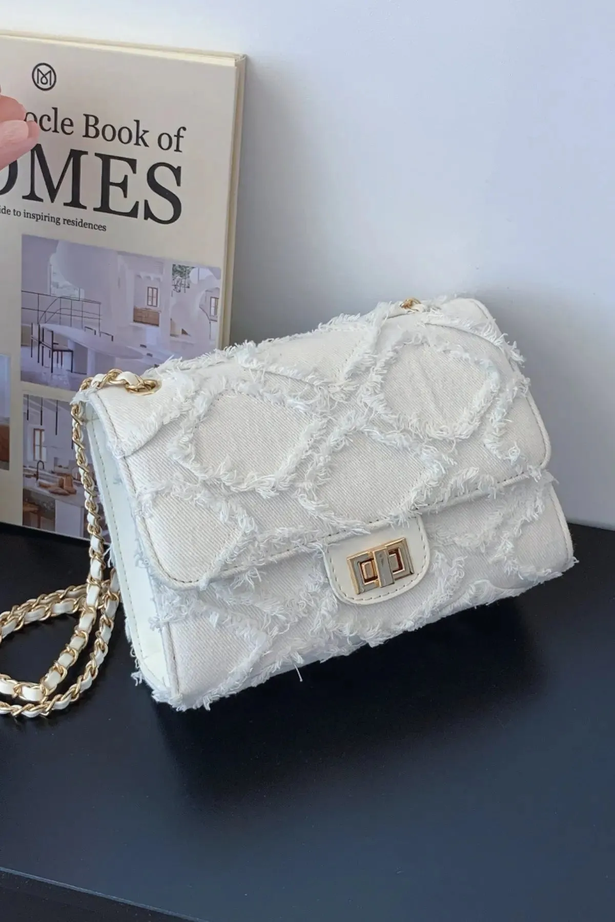 'Kehlani' Textured Denim Crossbody Bag
