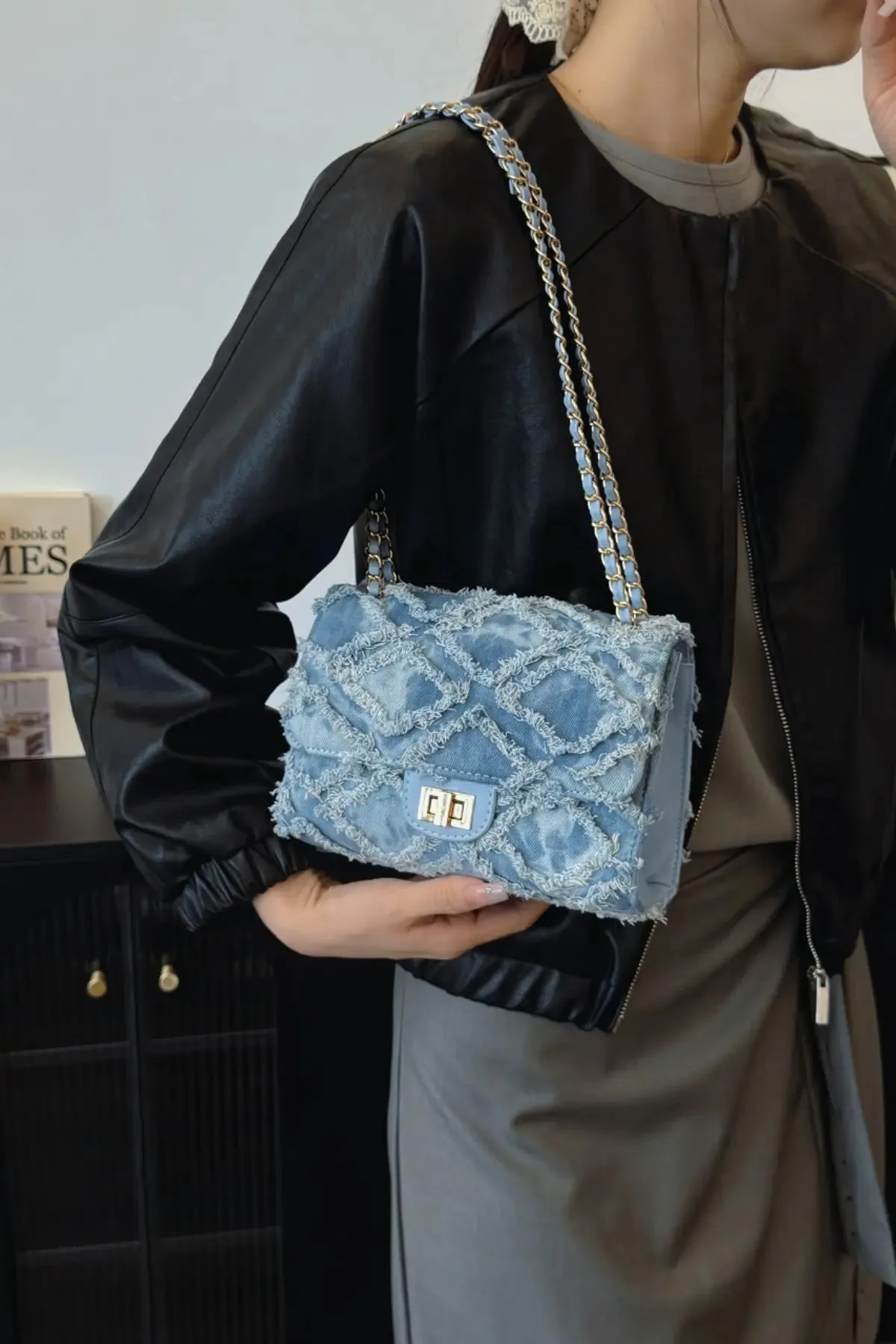 'Kehlani' Textured Denim Crossbody Bag