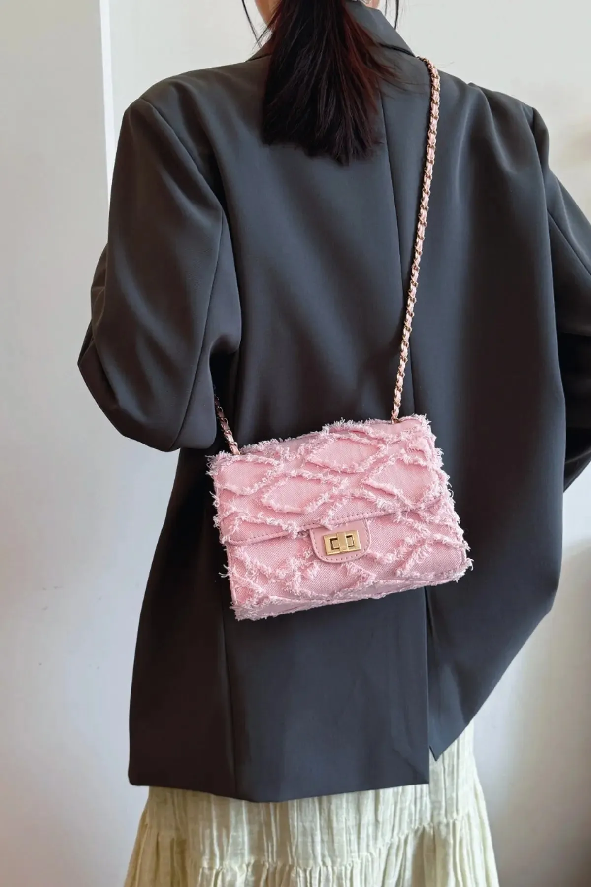 'Kehlani' Textured Denim Crossbody Bag