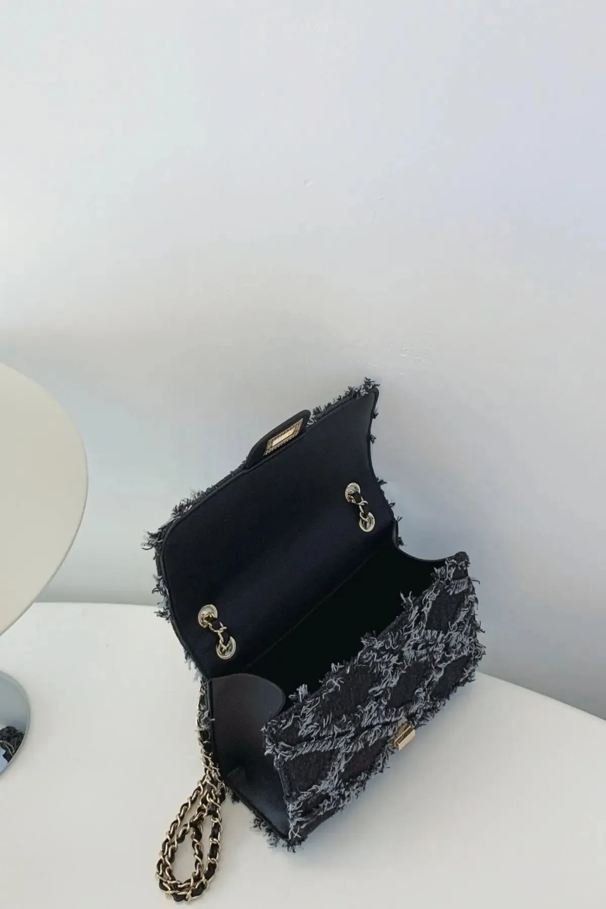 'Kehlani' Textured Denim Crossbody Bag