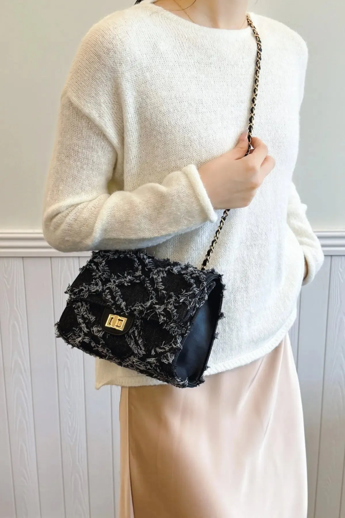 'Kehlani' Textured Denim Crossbody Bag