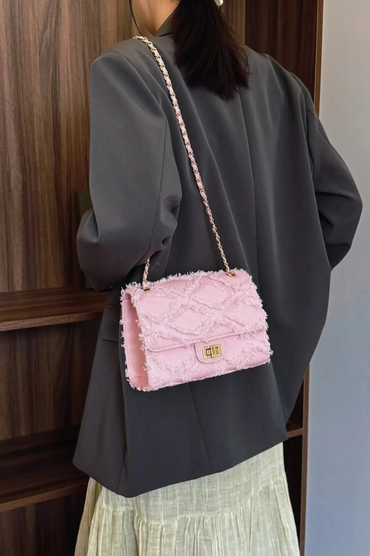 'Kehlani' Textured Denim Crossbody Bag