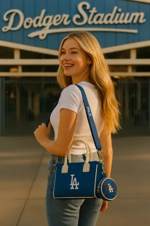 LA Dodger MLB Small Tote Bag with Double Handle and Removable Crossbody Strap and Baseball Coinpurse by Montana West