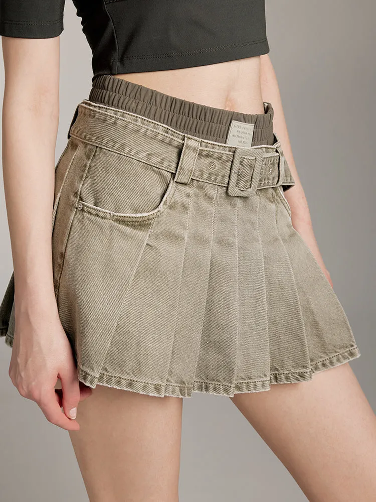 Layered Low Waist Denim Skirt