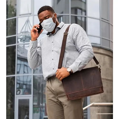 Leather messenger bag for men & women- Laptop briefcase bag for college,office adjustable shoulder strap