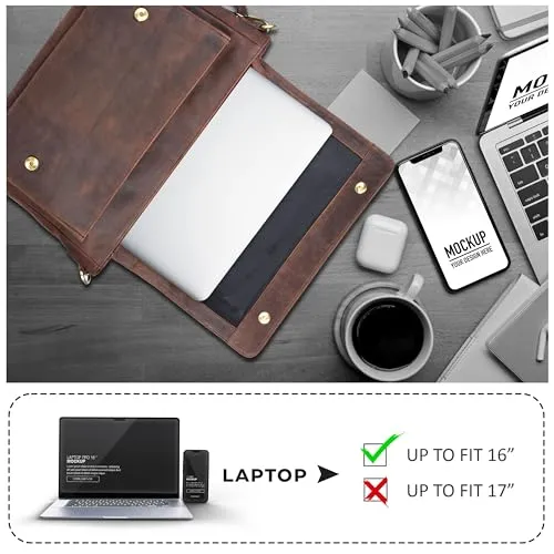 Leather messenger bag for men & women- Laptop briefcase bag for college,office adjustable shoulder strap