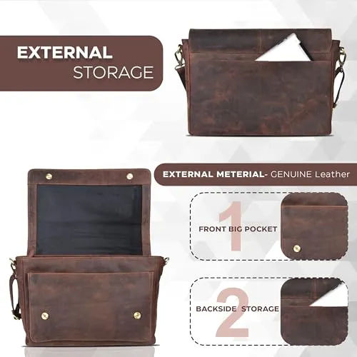 Leather messenger bag for men & women- Laptop briefcase bag for college,office adjustable shoulder strap