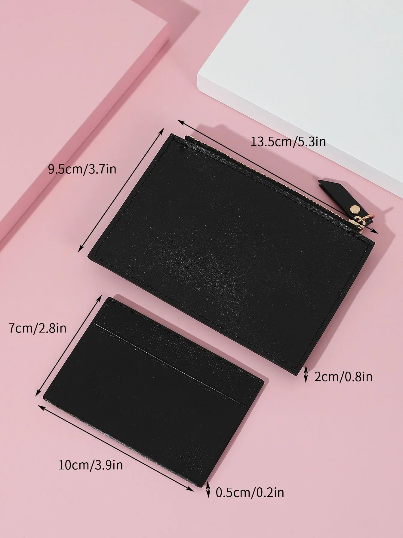 Letter Graphic Snap Button Detail Card Holder With Inner Pouch - Black
