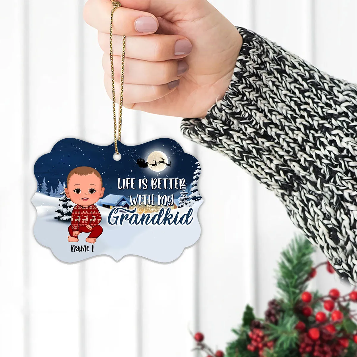 Life Is Better With Grandkids Personalized Custom Name Aluminum Ornaments - Christmas Gift