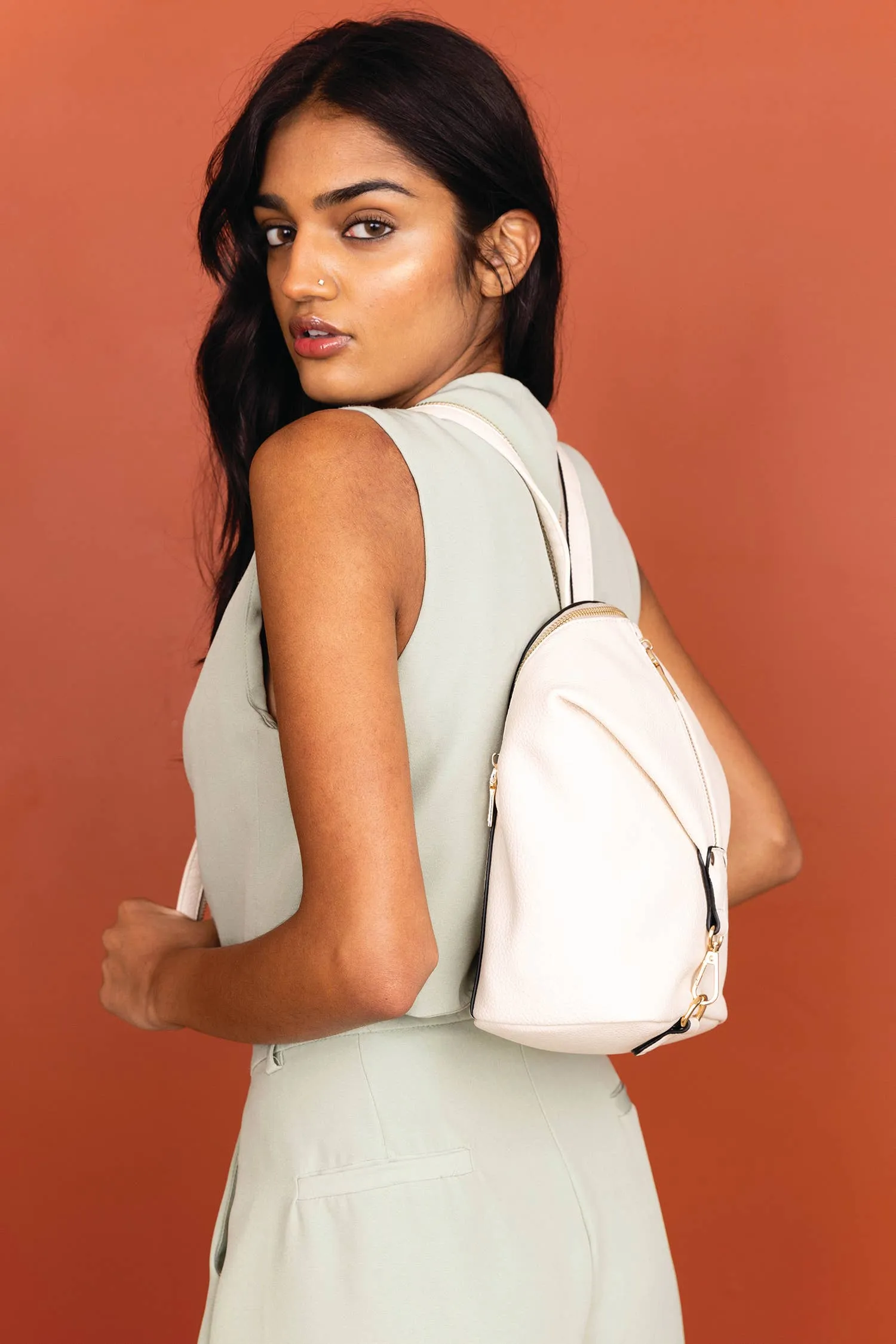 Linnette Foldover Clasp Backback w/ Zip Compartment