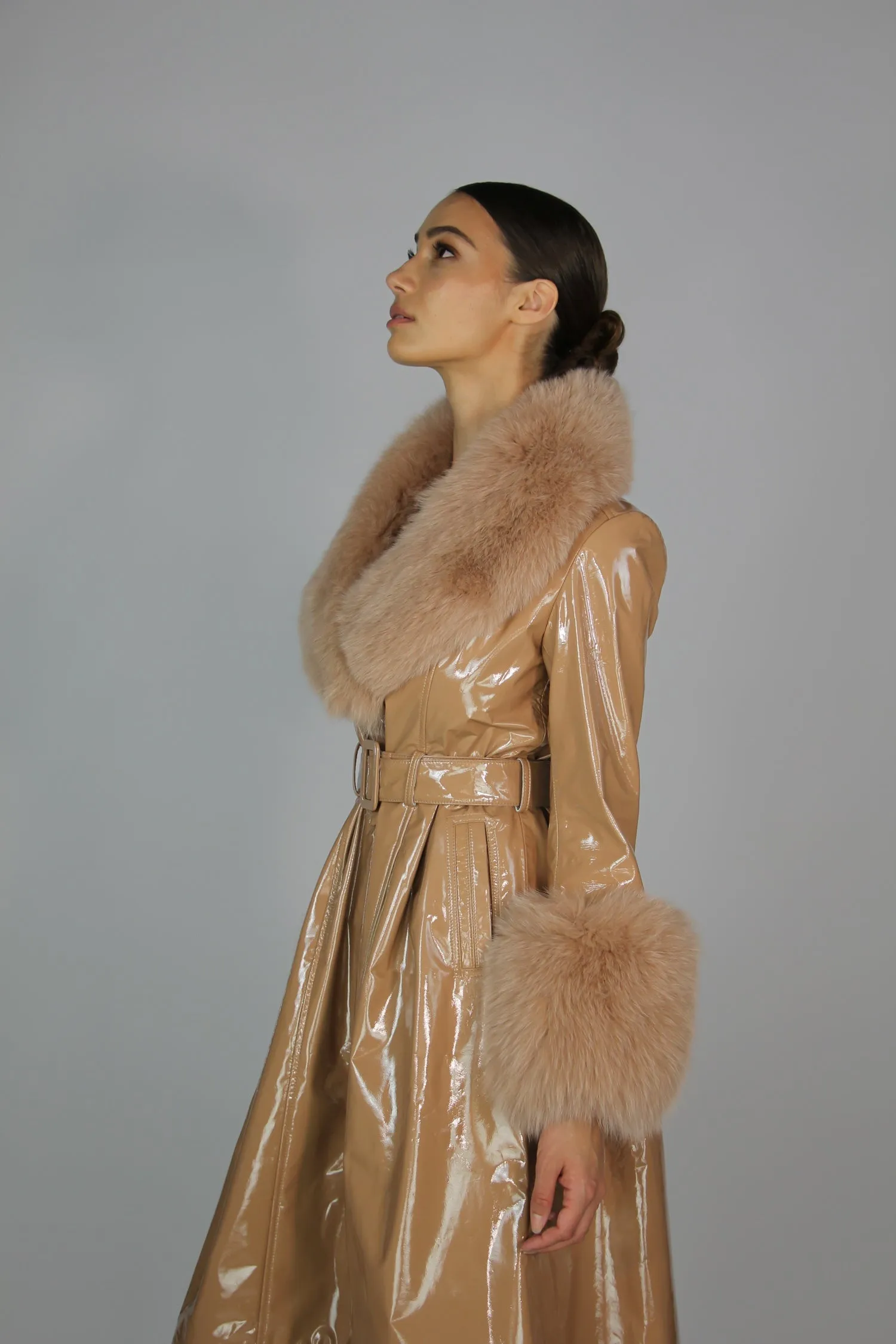 London Patent Coat in Camel