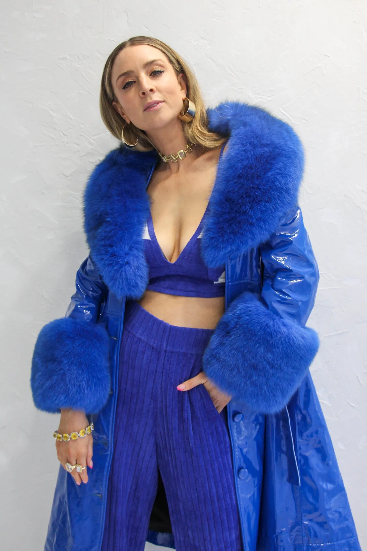 London Patent Coat in Cobalt