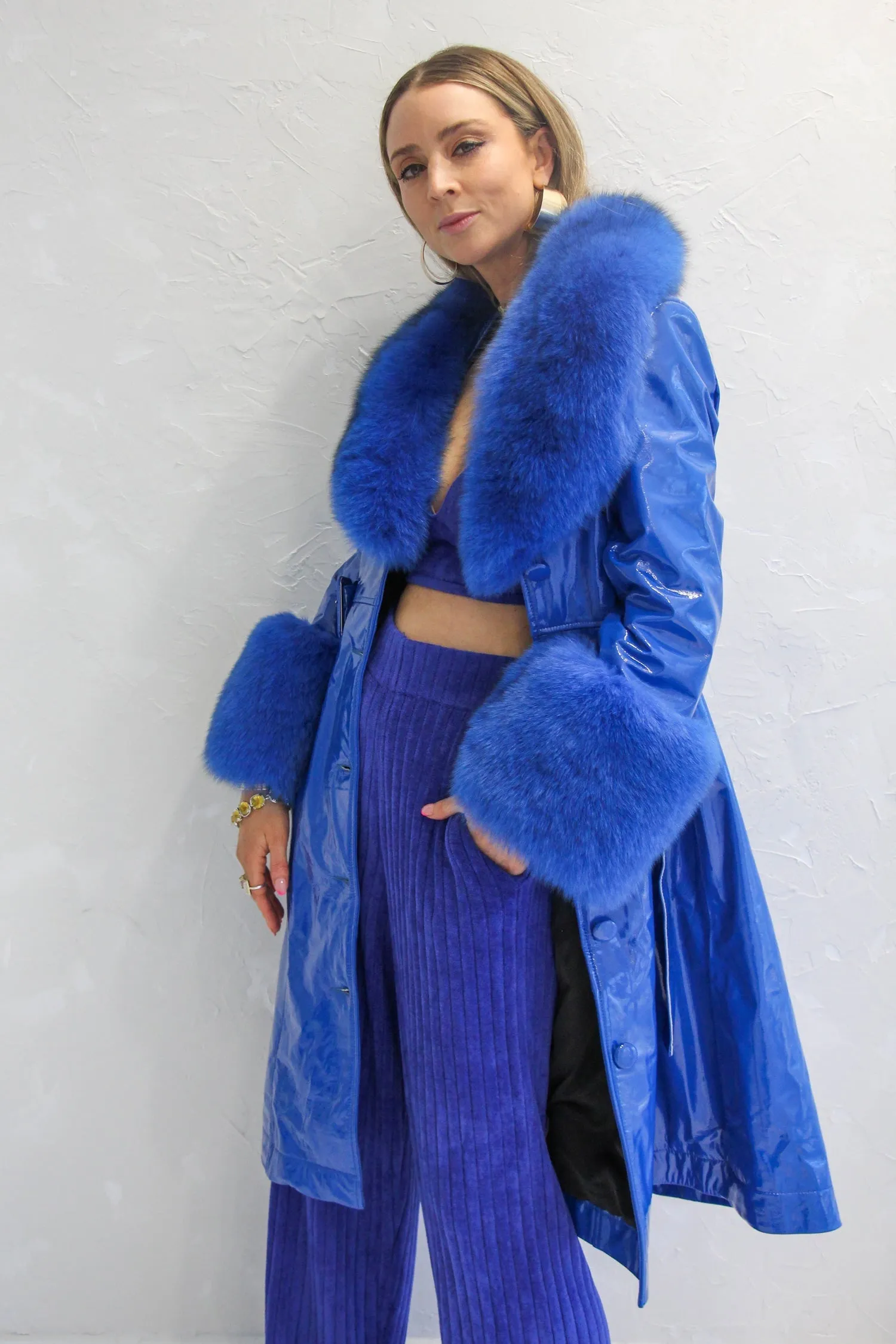 London Patent Coat in Cobalt