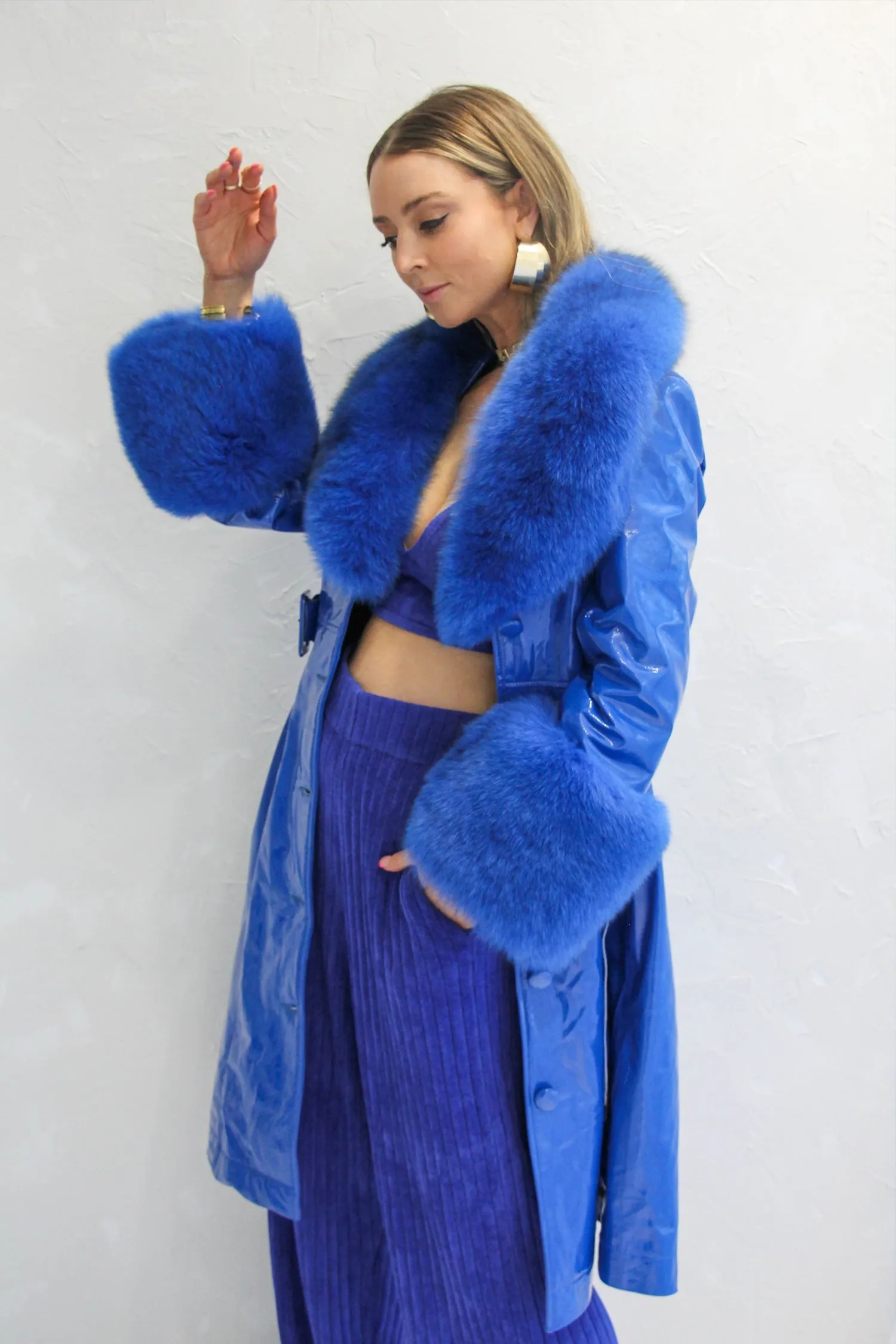 London Patent Coat in Cobalt
