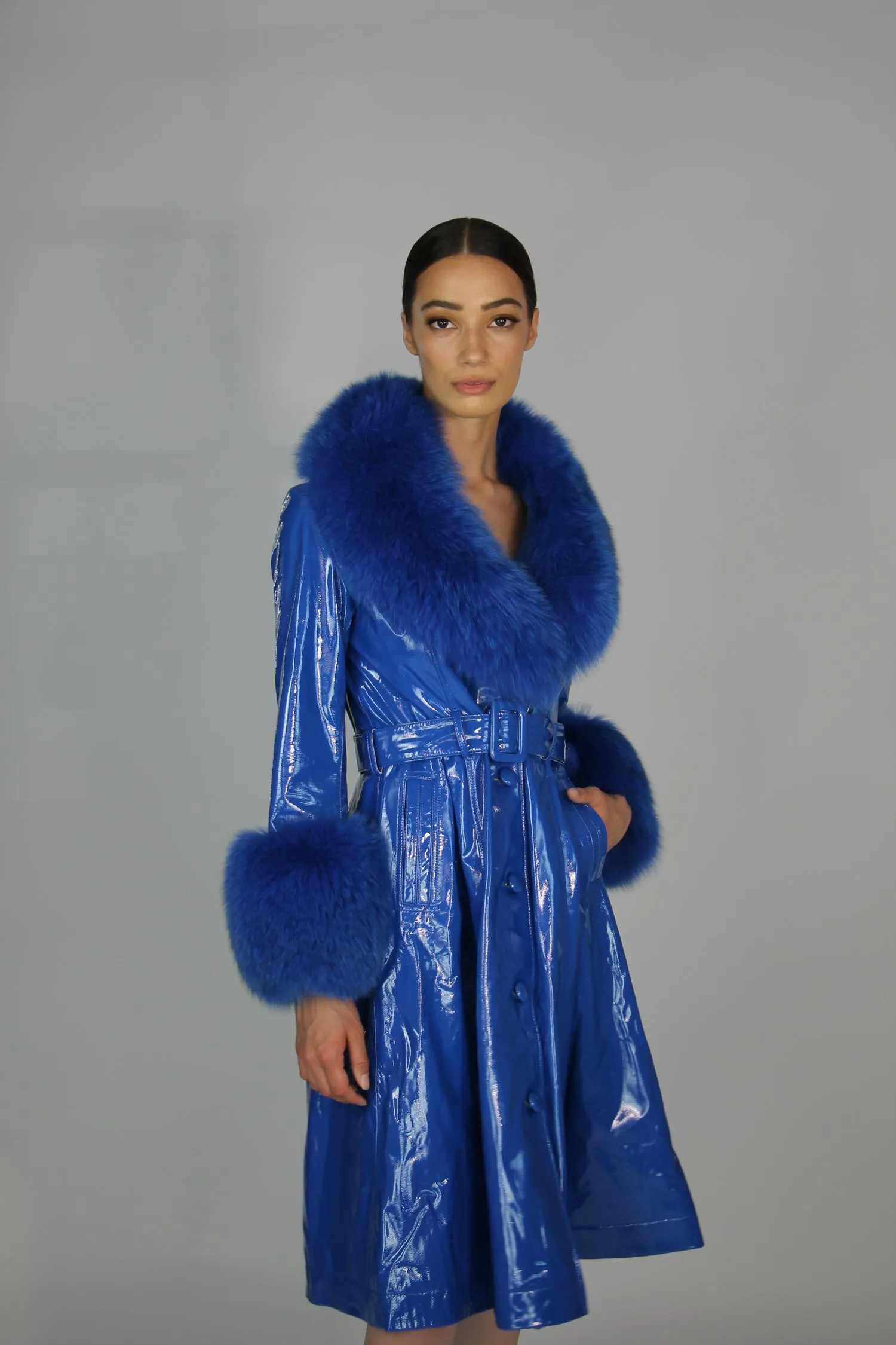 London Patent Coat in Cobalt